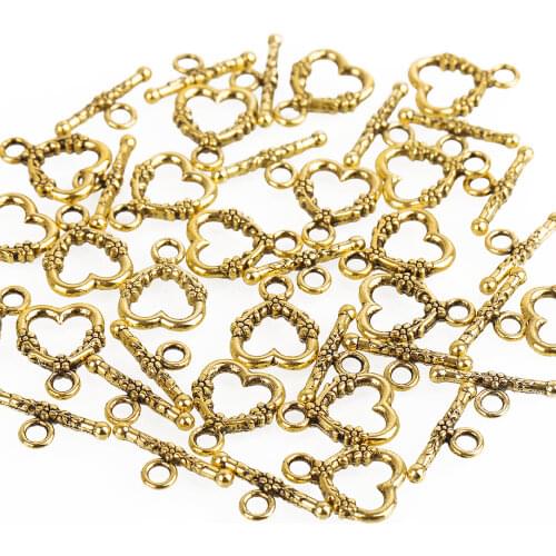 20 Sets Tibetan Silver Heart Shaped Ring Hook Clasps Findings Beads For Bracelet DIY Jewelry Making Hobby Accessories