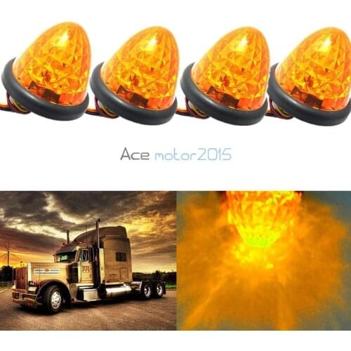 4X 3" 16-LED Truck Side Marker Lights Amber Beehive Dome Clearance Cab Roof 24V 12V