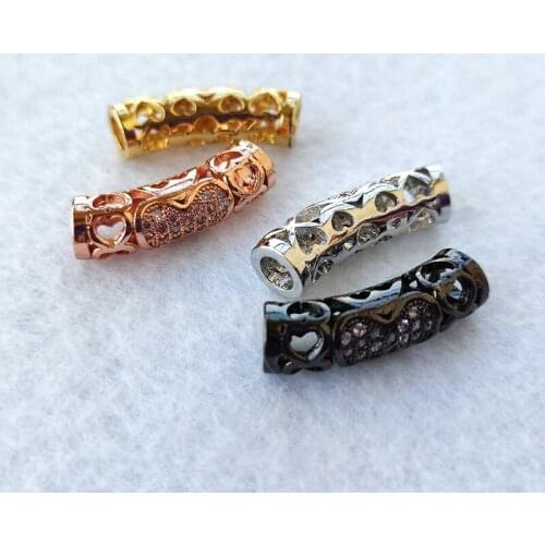 5 Pcs Copper Hole Hollow Bead Handmade Pave Micro Cubic Zirconia Tube Bead Fit Bracelet Necklace Jewelry Making Accessorie CT496