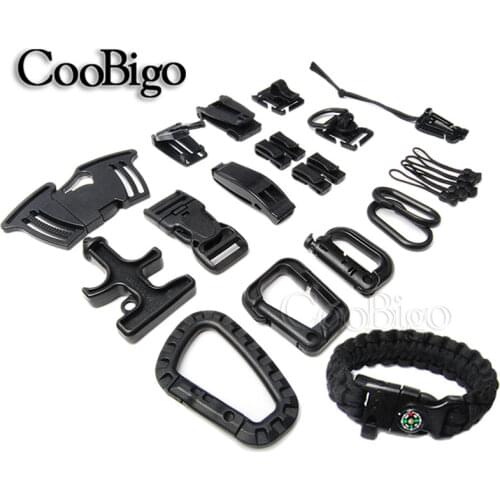 5pcs Assorted Buckles Tactical Backpack Grimloc D Ring Web Dominator Carabiner Webbing Pipe Clips Outdoor Paracord Bracelet