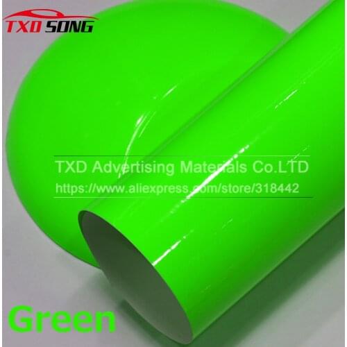 7 Sizes Car Styling Glossy Green Fluorescent Car Vinyl Sticker Glossy Fluorescent Vinyl Wrap Self Adhesive Sticker Free ship
