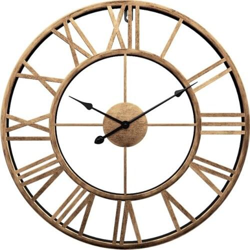 40cm Retro Black Iron Art 3D Hollow Large Wall Clock Modern Design Roman Numerals Home Decor Big Clock on The Wall Silent Quartz