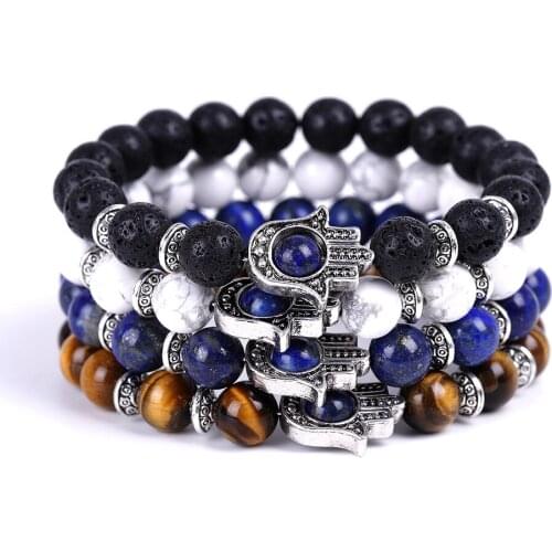 6mm Lapis Beaded Bracelet Electroplating Alloy Bergamot Bead Natural black Volcanic Stone Energy Bracelets