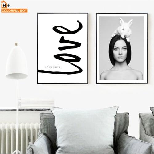 COLORFULBOY Canvas Art Print Paintings Rabbit Girl Modern Posters And Prints Wall Pictures For Living Room Decoration