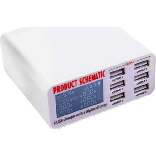 Dinto High Quality Universal 5V 6A LCD Display Power Adapter Traval Wall Charger with EU Plug 6 USB Ports Charger for All Phones