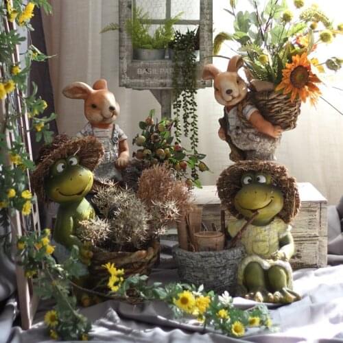 Statue Yard Balcony Vase Figurines Home Furnishing Decor Mr Frog Wearing A Straw Hat