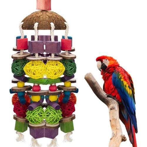 Parrot Cage Toy Multi-color Bite Woven Sepak Takraw Parrot Bite Toy Swing Hanging Chewing Bite Bridge Wooden Bird Supplies
