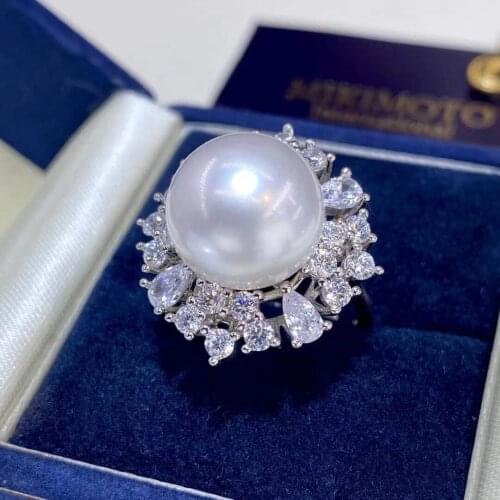 D712 Pearl Rings Fine Jewelry 12-13mm Natural Fresh Water White Pearls Rings for Women Presents