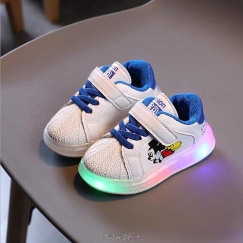 Disney Mickey Mouse Children Glowing Shoes Kids LED Sneakers With Light Girls Casual Baby Boys Shoes Chaussure Enfant