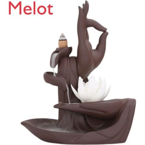 Purple Clay Backflow Incense Burner Lotus Buddha Hand Non-Phase White Porcelain Chinese Zen Incense Burner Creative Decoration