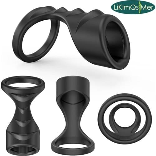 Penis Enlargement Stronger Dual Ring Delay Ejaculation Silicone Penis Ring Scrotum Bind Cockring Sex Toys for Men Erection Toys