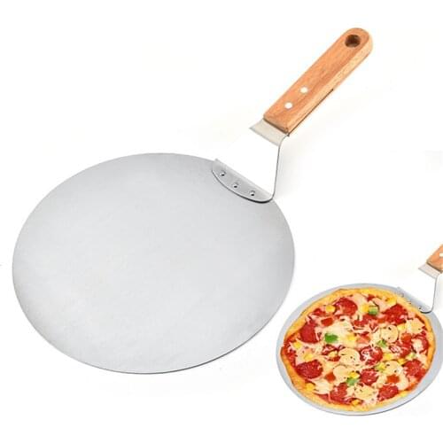 Pizza Shovel Pastry Tools Accessories Pizza Peel Round Stainless Steel Non-stick Pizza Paddle Spatula With Oak Wooden Handle