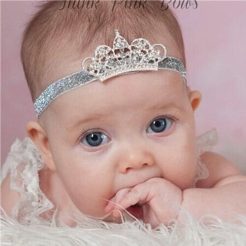 Fashion Kids Crystal Crown Headband Newborn Kids Hair Accessories Stretch Headband Sequin Headband Girls Headband Gold/Silver