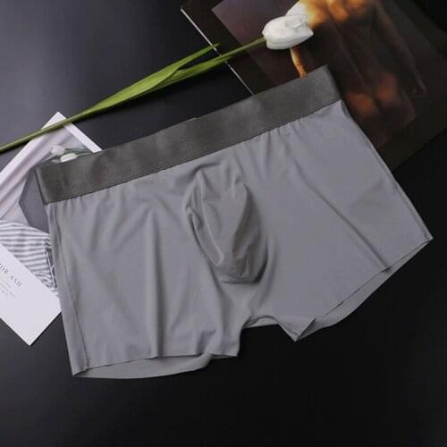 Mens Seamless Ice Silk Boxer Sexy U Convex Solid Male Underwear Ultra-thin Breathable Transparent Homme Tight Boxers