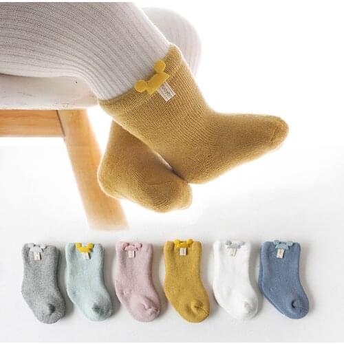 Autumn Winter Baby Solid White Color Socks Cotton Thick Warm Mouse Pattern Socks for Infant Baby Kids Newborn Warm Socks Stuff