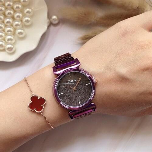 Cussi Simple Womens Watch Luxury Rhinestones Purple Starry Ladies Bracelet Watches Quartz Wristwatches relogio feminino Clock