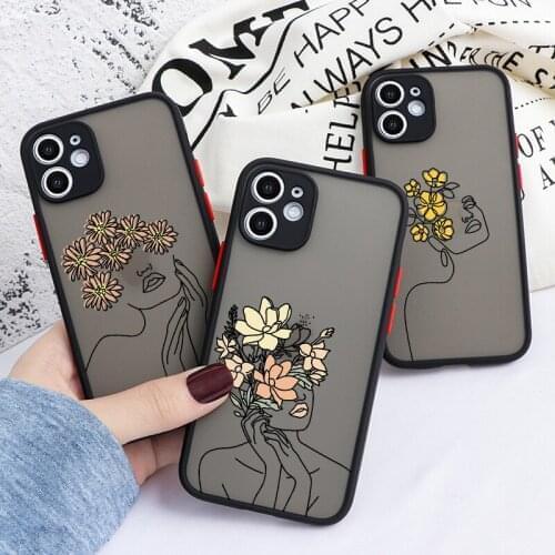 Transparent Camera Protection Case For S21 S20 FE Note 20 Ultra Lite S10 S9 S8 Plus 9 8 Art Line Florals Bumper Matte Back Cover