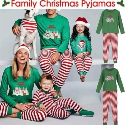 PUDCOCO Christmas Family Matching Pajamas Set Men Women Kids Xmas Striped Sleepwear Nightwear Gift