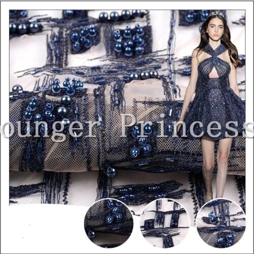 Luxury beaded embroidered Nigerian french lace fabric YG-753 Embroidered lace fabric with beads for Nigerian dress