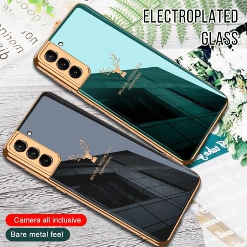 Luxury Case For Samsung Galaxy S21 Ultra Plus 5G Luxury Pattern Tempered Glass Plating Edge Cover For Samsung S21 Plus Ultra 5G