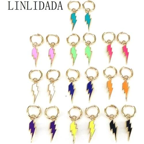 6Pairs Gold Color earring colorful enamel hoops huggies dangle earring Delicate Minimal earrings Fashion Jewelry Style