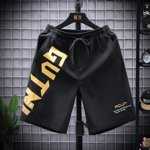 2021 Korean Summer Mens Casual Shorts Fashion Quick Drying Loose Five Point Large Letter Printed Beach Harun Pants