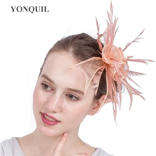 Sinamay Wedding Hair Accessories Fascinators Women Girl Feather Floral Hair Clips For Church Ladies Cocktail Headwear SYF148