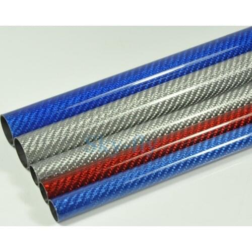 2pcs Color Carbon Fiber Tube 3K Glossy Surface OD 10mm 12mm 16mm 23mm 24mm Length 500mm Blue Red Silver Color