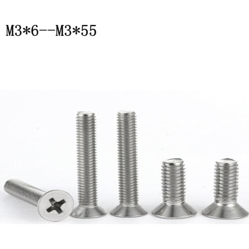 Stainless steel cross countersunk head screw flat head screw M3 bolt M3*6--M3*55