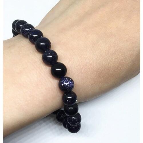 Top quality blue sandstone semi-precious round beads 8,10,12,14mm elastic rope unisex bracelet jewelry 7.5inch B1526