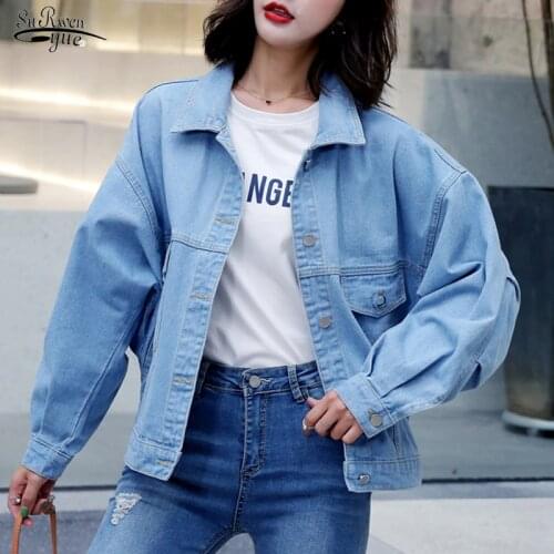 Casual Long Sleeve Ladies Tops Batwing Sleeve Coat Women Jacket Loose Denim Jacket Women Single Breasted Pockets Jackets 7119 50