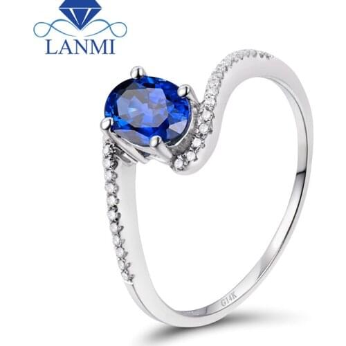 LANMI Women Sapphire Rings Vintage 14k AU585 White Gold Blue Sapphire Diamond Wedding Rings For Lady Valentines Day Gift