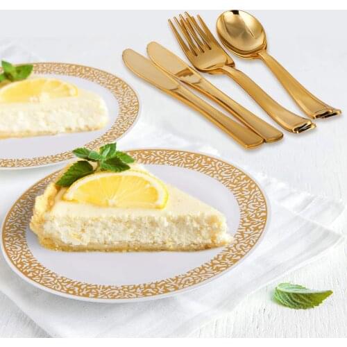 Gold Disposable Plastic Plates -Lace Design Wedding Party Disposable Clear Dinnerwar include 20 Dinner Plates 10.25inch,20 7.5in