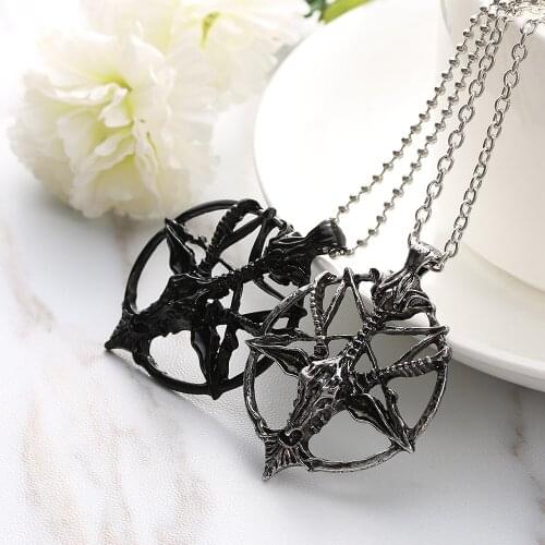 1PC Fashion Retro Goat Head Skull Pendant Pentagram Pan God Skull Goat Head Pendant Necklace Luck Alloy Necklace Jewelry