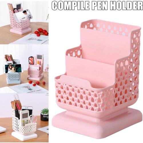 1Pcs Office Organizer Desktop Pen Storage Box Pencil Brush Pot Pen Holder Makeup Brush Plastic Container Sundries Desk Organizer