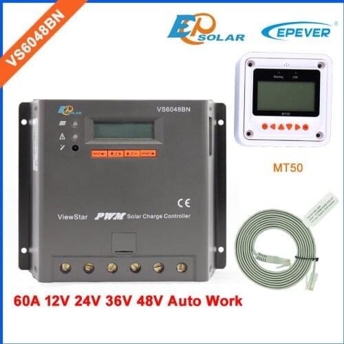 12V/24V/36V/48V auto switch Work battery Charging EPEVER PWM ViewStar Solar Controller VS6048BN 60A 60amp MT50 remote Meter