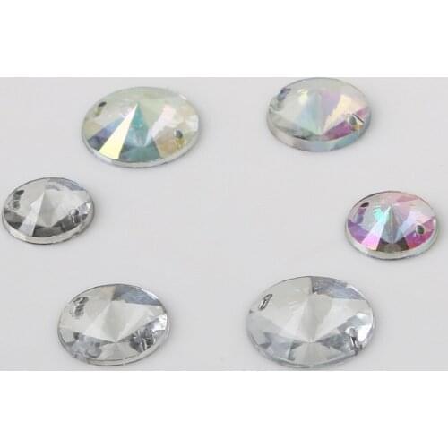 50PCS Crystal AB Color Sewing Flatback Rhinestones 12/14/16mm Sew On Acrylic Strass Crystal Stones For DIY Clothes Decoration
