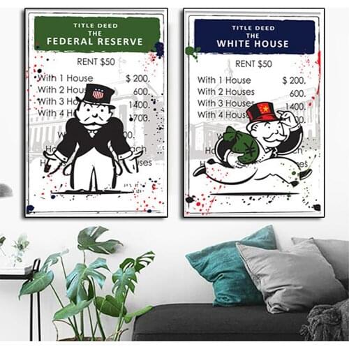 Alec Monopolyingly Man Federal Reserve White House 2 Pieces Poster Painting Canvas Modern Art Wall Pictures Home Decoration