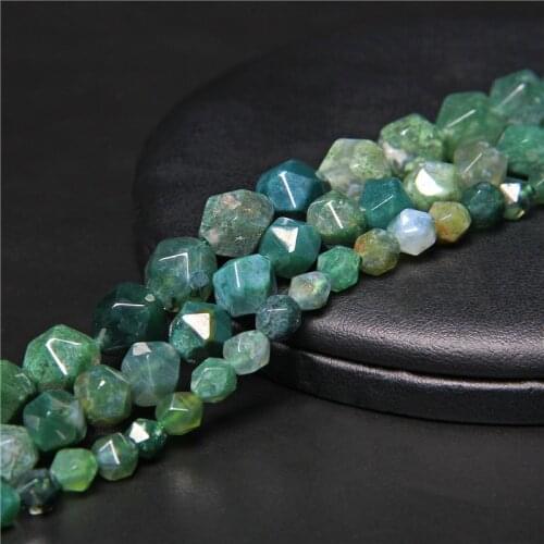 Natural Stone Bead Green Grass Agat Faceted Round Loose Spacer Beads For Jewelry Making 6 8 10mm DIY Bracelet Accessories 15"