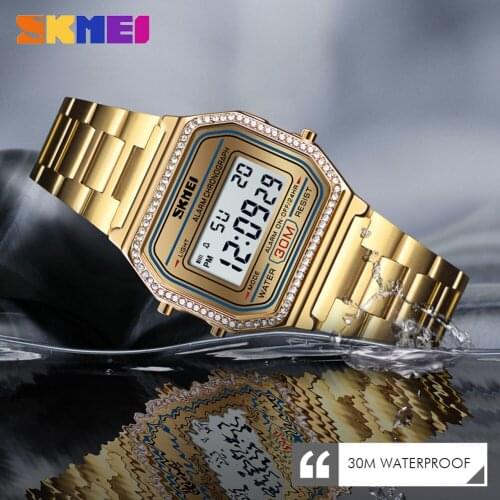 SKMEI Brand Watch Women Digital Wristwatches Stainless Steel Band LED Digital Watch Square Sport Watches Women Relogio Masculino