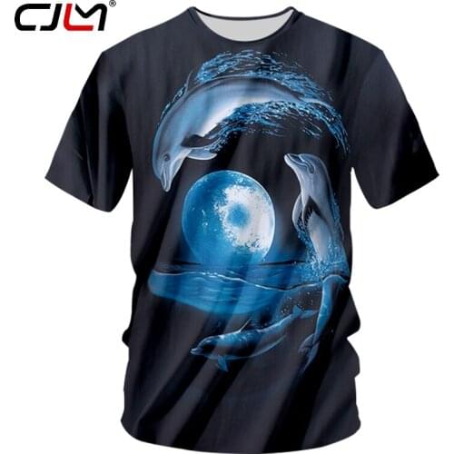 CJLM Man Summer New Animal Ocean Pattern 3D Printed Interesting Moon And Puffer Fish Lovely Unisex O Neck Tshirt