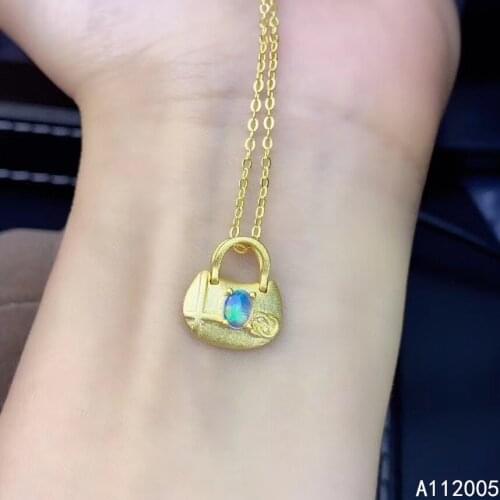 KJJEAXCMY fine jewelry 925 sterling silver inlaid natural opal gemstone necklace lock female pendant classic support test