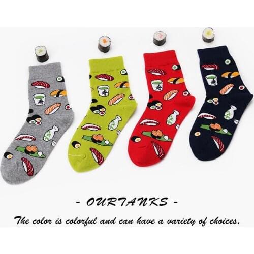 Harajuku style kawaii fashion woman socks creative cartoon life food sushi pattern long socks happy ladies cotton socks