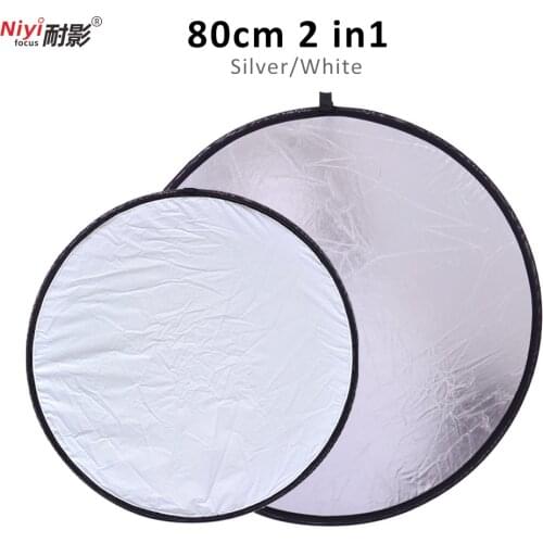 2 in 1 32"/80cm white an silver Handhold Multi Collapsible Portable Disc Light Reflector for Photography Studio Accessories