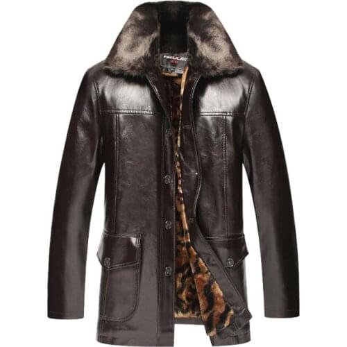 Mens leather jacket motorcycle coat men Single-breasted jackets plus velvet clothes casual jaqueta de couro black brown