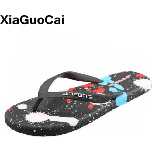 Summer Mens Flip Flops Graffiti Big Size Men Slippers Hot Sale Pinch Feet Thongs Non-slip Outdoor Male Beach Shoes Dropshipping