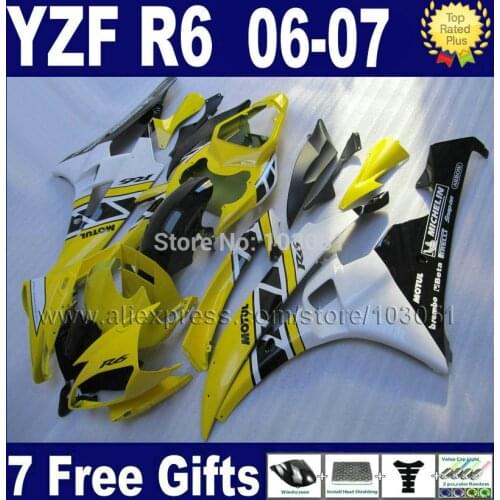 Injection Custom free motorcycle fairings set For Yamaha yzf r6 2006 2007 YZFR6 06 07 YZF600 yellow white body fairing kits