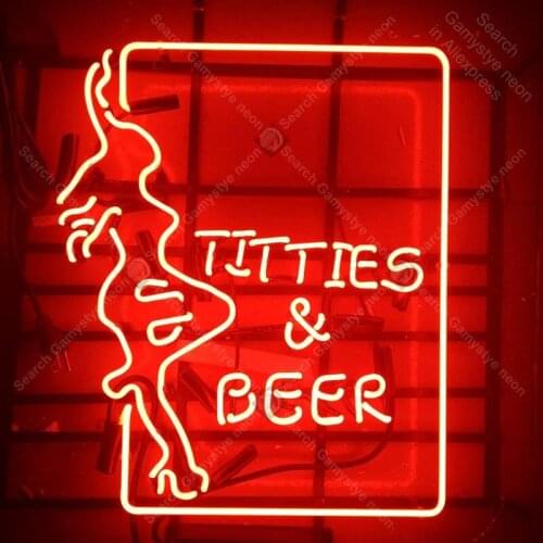 Titties Beer Neon Sign Girl Neon Lamp Glass Tube Neon Bulbs Sign Recreation Shop Club Handcraft Indoor Sign Store Display 24x20