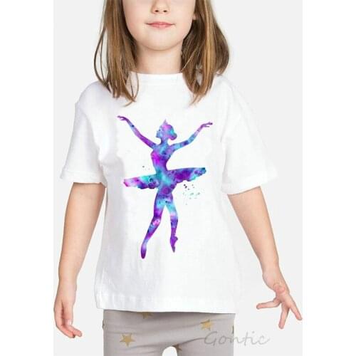 New Baby Girls T shirt Fashion Short Sleeve Kids T-shirts Funny Pink Ballerina Children Clothes 2021 Summer