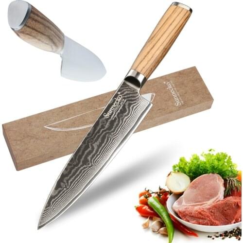 SUNNECKO Chef Knife Kitchen Knives Japanese Damascus VG10 Steel Sharp Blade Original Wood Handle Cleaver Meat 8" Cutter Tools